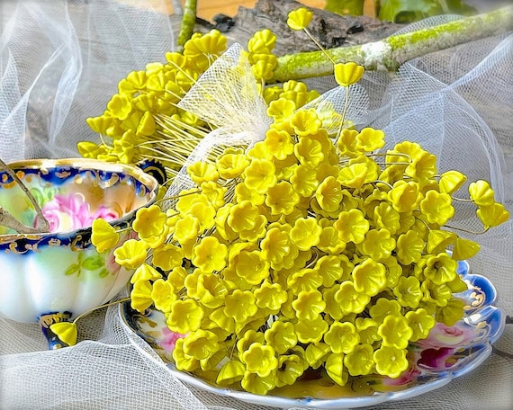 Glass Flower Headpins Jewelry Flower Brass Wire Beads DIY Crafts Charms Bouquet Wedding Stems Millinery Fairy Handmade Lamp-work Leaves