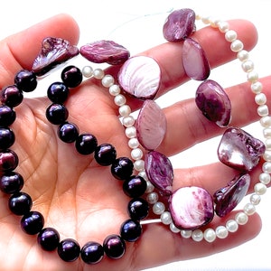VINTAGE: 23&quot; Strand of Fresh Water Pearl and MOP Bead Strand - Natural Beads - Shell, Beach, Ocean - Unique Find - SKU 00040059