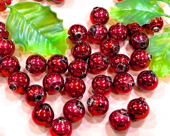 VINTAGE: 8pcs Mercury Glass Bead Red Mercury Bead Hollow Blown