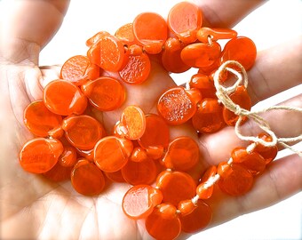 Lot De 430 Perles Anciennes En Verre - Carré Plat Orange Carotte, Vintage, Origine France