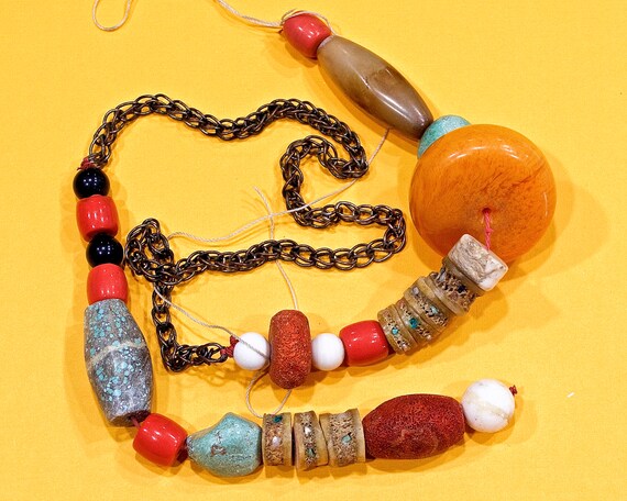 VINTAGE: Old Morocco Beads and Silver Chain - Sto… - image 8