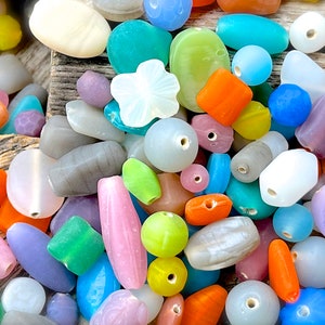 BEST SELLER: 50pcs - Vintage Mixed Colorful Mat Glass Beads - BULK Assorted Shapes Beads - Jewelry Supplies