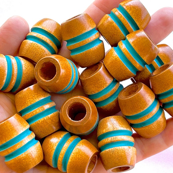 VINTAGE: 1970's - 8 Large Macrame Wood Beads - Oval Grooved Macramé Beads - Natural Wood Beads - New Old Stock