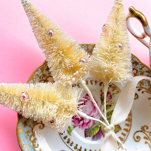 SUPPLY: Pink Mercury Bead Chenille Christmas Tree Stem - Pick - Vintage Style - Crafts, Corsage, Millinery, Wrapping, Holiday Decor