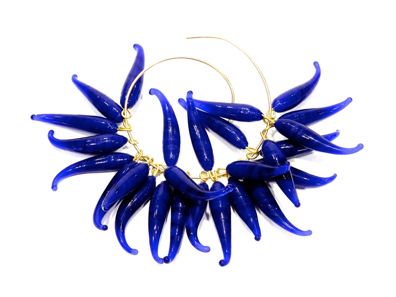 Lamp Work Glass Beads SUPPLY: 14 Blue Glass Drop Charms with Brass Wire Jewelry Making SKU 6-A4-00028915