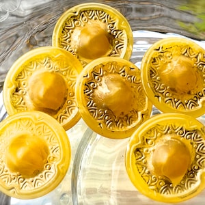 VINTAGE: 6 Large Yellow Gold Resin Buttons - Sewing - Crafts - Doll Making - Jewelry
