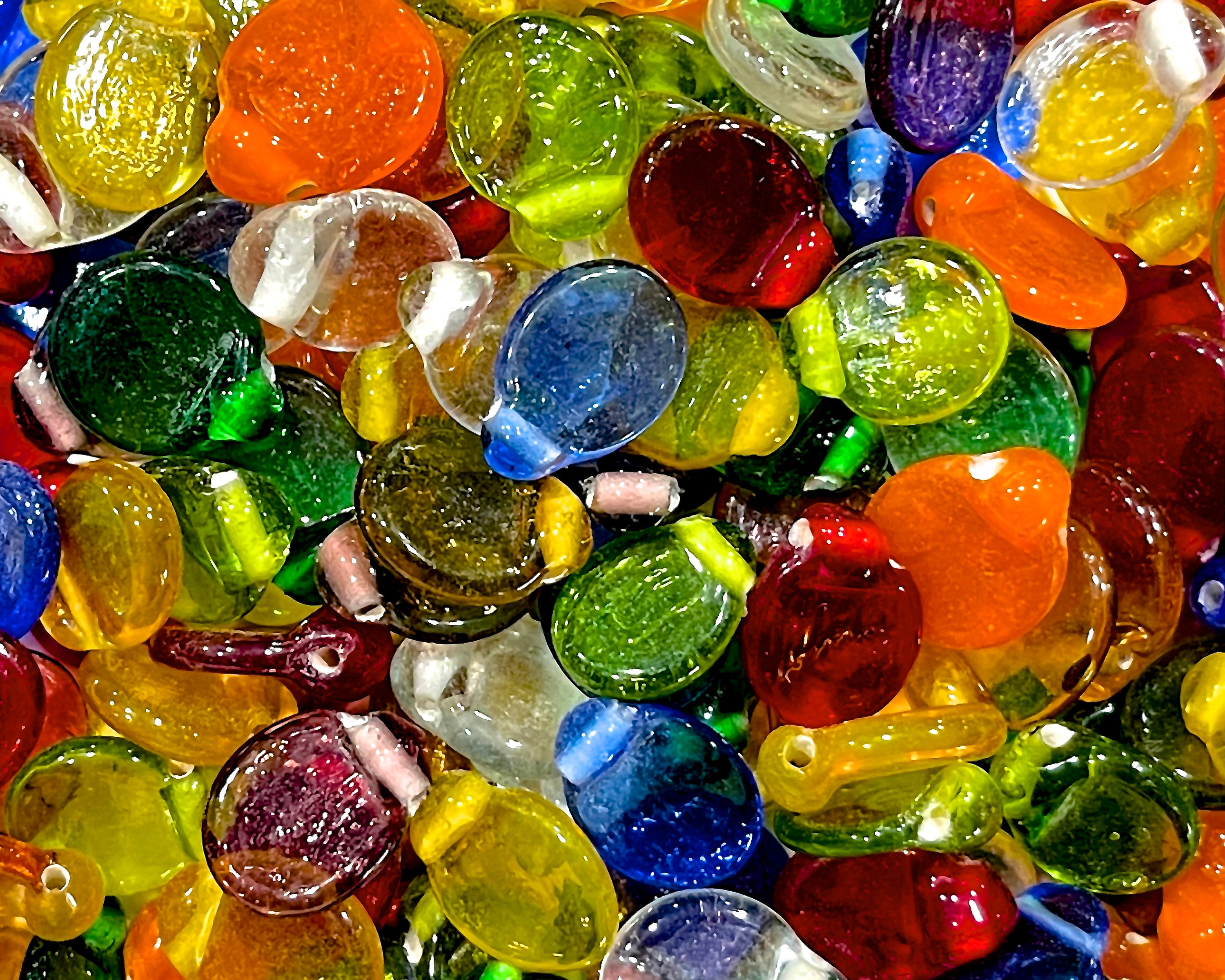 VINTAGE 45 Mixed Color Flat Glass Beads Handcrafted Beads Etsy