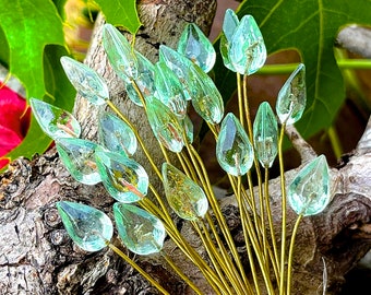 Glass Flower Headpins Jewelry Flower Brass Wire Beads DIY Crafts Charms Bouquet Wedding Stems Millinery Fairy Handmade Lamp-work Leaves