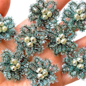 VINTAGE: 6pcs - Mercury Glass Bead Chenille Flowers - Crafts, Millinery, Corsage, Holiday Decor, Christmas