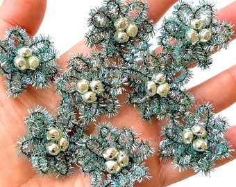 VINTAGE: 6pcs - Mercury Glass Bead Chenille Flowers - Crafts, Millinery, Corsage, Holiday Decor, Christmas