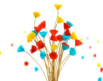 Glass Flower Headpins Jewelry Flower Brass Wire Beads DIY Crafts Charms Bouquet Wedding Stems Millinery Fairy Handmade Lamp-work Leaves