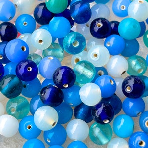 BEST-SELLER : 50 pièces - Mélange de perles de verre rondes - Mélange de bleus - Accessoires bijoux