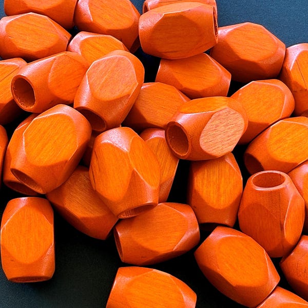 VINTAGE: Años 70 - 10 piezas - Cuentas de madera para macramé naranja - Cuentas de macramé en forma de diamante - Cuentas de madera natural