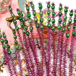 VINTAGE: 10pc - Mercury Bead Chenille Stems - Picks - Corsage, Flower Picks, Millinery, Crafts, Wrapping, Holiday Decor