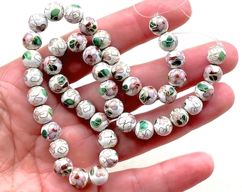 VINTAGE: 10 stuks - cloisonné geëmailleerde bloemenkralen - oude Chinese kralen - verzamelkralen - gladde kralen - sieraden maken