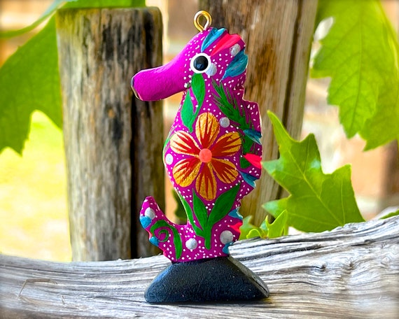 Wooden Seahorse Pendent Mexican Alebrije Charms Jewelry Handcrafted Crafts  Artisan Handcrafted Carved Animal Fiesta Folk Art Best Seller