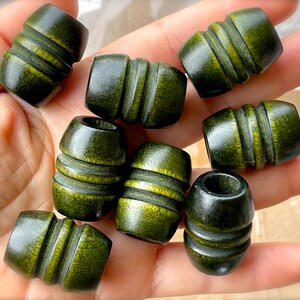 VINTAGE: 1970's - 8pcs - LARGE Green Macrame Wood Beads - Oval Grooved Macramé Beads - Natural - New Old Stock