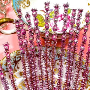 VINTAGE: 10pc - Mercury Bead Chenille Stems - Picks - Corsage, Flower Picks, Millinery, Crafts, Wrapping, Holiday Decor