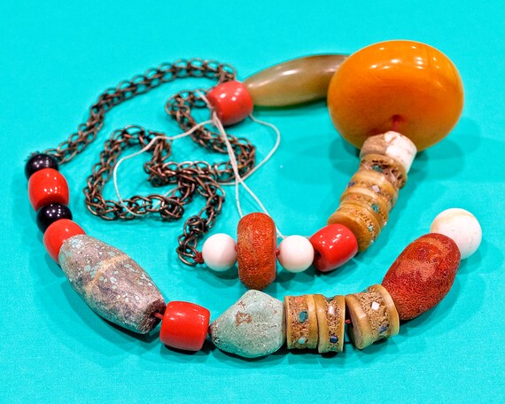 VINTAGE: Old Morocco Beads and Silver Chain - Sto… - image 9