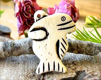 SUPPLY: Ethnic Tribal Rustic Carved Bone Centerpiece Charm Pendant - Dolphin - Natural Bone Bead - Bone Bead