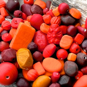 BEST SELLER: 60pcs - Mixed Glass Beads - Red Orange Mix - Matte Opaque - Frost - Sea Glass Look