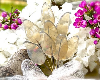 Glass Leaf Headpins Jewelry Flower Brass Wire Beads DIY Crafts Charms Bouquet Wedding Stems Millinery Fairy Handmade Lamp-work Leaves