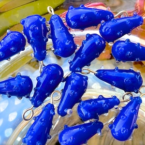 ANCIENNE : 10 breloques en verre point bleu en forme de lampe - 17 mm