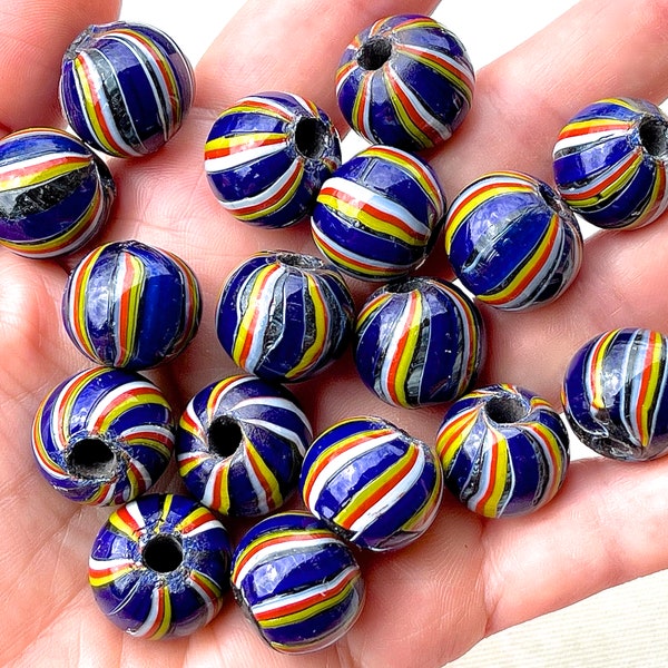 VINTAGE: 8pcs - Large Furnace Crafted Glass Beads - Jewelry Beads - Macrame Beads - Glasswork