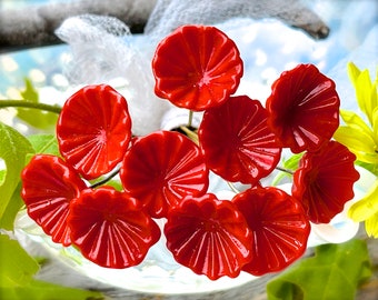 Glass Flower Headpins Jewelry Flower Brass Wire Beads DIY Crafts Charms Bouquet Wedding Stems Millinery Fairy Handmade Lamp-work Leaves