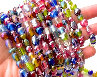 SUPPLY: 36" Strand of Mixed Shape Luster Carnival Glass Beads - Assorted Shapes Beads