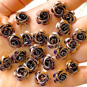 SUPPLY: 35pcs - Brown Aluminum Rose Cabochons - Fatback Roses - Crafts - Day of the Dead - Dia de los Muertos