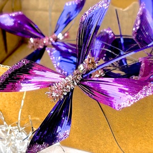 VINTAGE: Mercury Bead Chenille Foil Butterfly Stem, Pick, Ornament - Millinery, Crafts, Gift Wrapping, Holiday Decor
