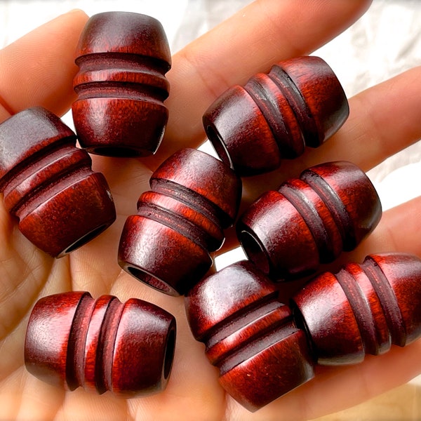 VINTAGE: 1970's - 8pcs - LARGE Mahogany Macrame Wood Beads - Grooved Macramé Beads - Natural - New Old Stock