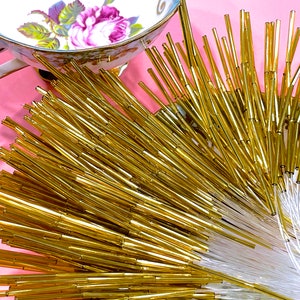 VINTAGE: 10pcs - Gold Glass Tube Bead Picks - Corsage, Bouquet, Floral, Millinery, Crafts, Gift Wrapping, Holiday Decor
