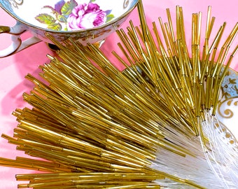 VINTAGE: 10pcs - Gold Glass Tube Bead Picks - Corsage, Bouquet, Floral, Millinery, Crafts, Gift Wrapping, Holiday Decor