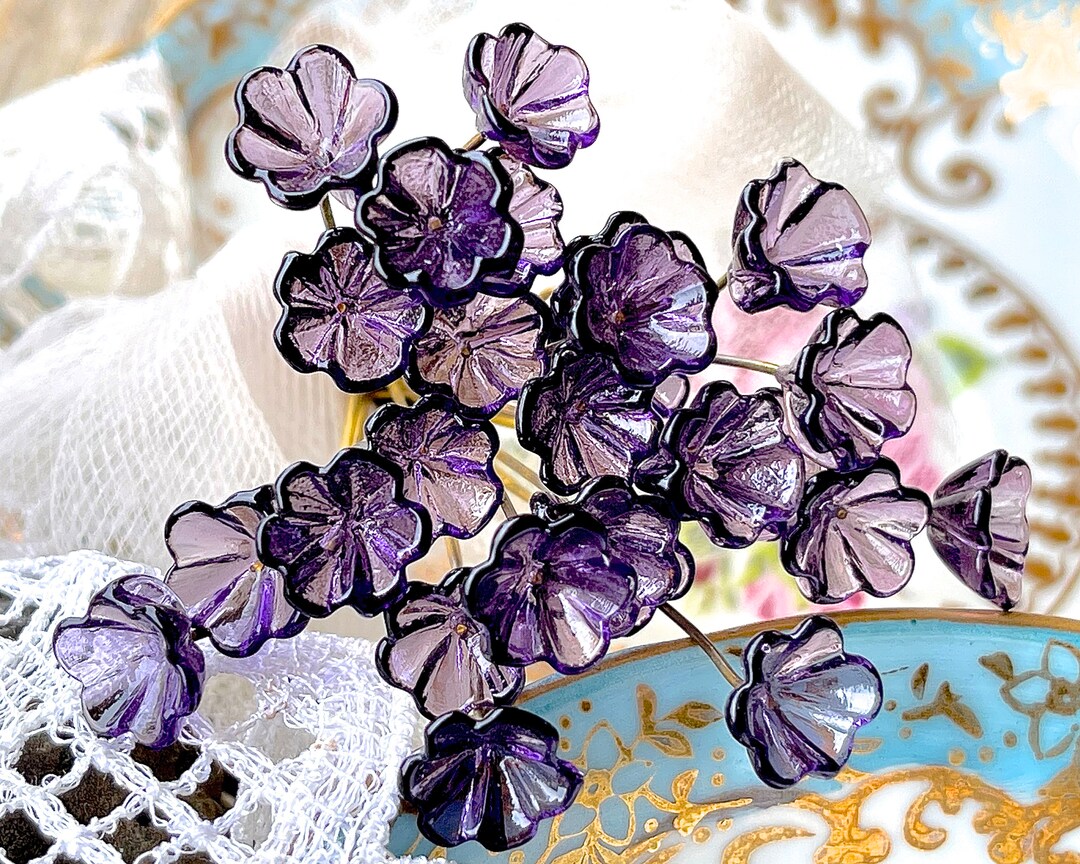 Glass Flower Headpins Jewelry Flower Brass Wire Beads DIY Crafts Charms