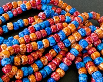 SUPPLY: 100pcs - 25" Glass Crow Bead Strand - Blue Red Orange Beads - Jewelry Beads - Crafts