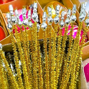 VINTAGE: 10pc - Mercury Bead Chenille Stems - Picks - Flower Picks, Millinery, Crafts, Gift Wrapping, Holiday Decor