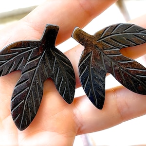 SUPPLY:  2pcs - LARGE Carved Bone Leaf Pendants - Natural Bone Beads - 50mm x 40mm