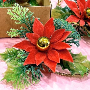 VINTAGE: Mercury Glass Flower Greenery Corsage - Holiday Greenery Pick, Spray, Stem - Christmas - Decorations