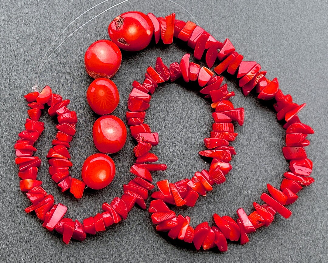 VINTAGE: 22" Natural Coral Bead Strand - Mother of Pearl Beads ...