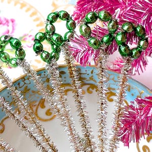 VINTAGE: 8pc - Mercury Bead Chenille Stems - Picks - Corsage, Flower Picks, Millinery, Crafts, Wrapping, Holiday Decor