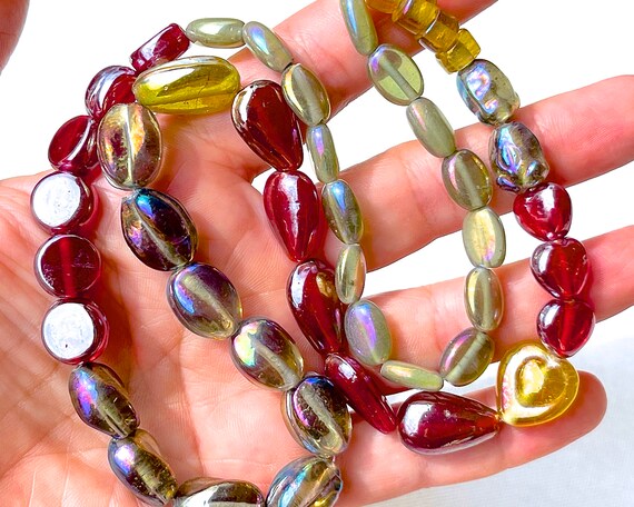 手作りのラスターガラスビーズ：様々な形状のジュエリー用品 - 21