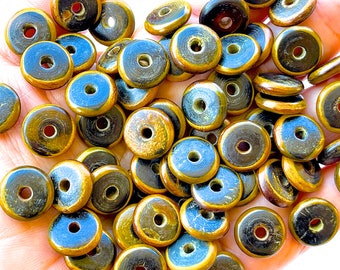 SUPPLY: 25pcs - Rustic Horn Flat Disk Beads - Natural Beads - Amber Horn Beads