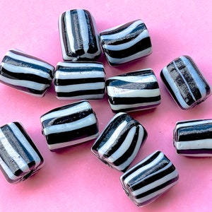 SUPPLY: 9pcs - Large Lamp Work Stripe Glass  Beads Black White Glass Beads Centerpiece Beads