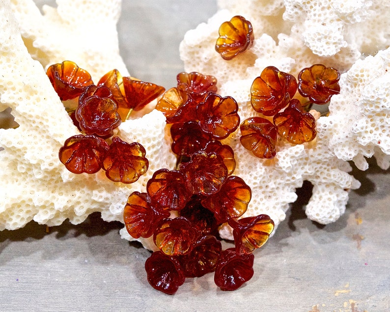 SKU 19-A2-00008729 Miniature Flowers Pixie Fairy Flowers SUPPLY: 30 Glass Flower Headpin Charms with Brass Wire Beads