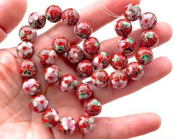 VINTAGE: 6 stuks - cloisonné geëmailleerde bloemenkralen - oude Chinese kralen - verzamelkralen - gladde kralen - sieraden maken