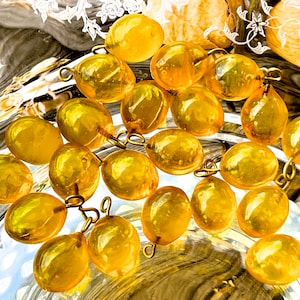 SUPPLY: 14pcs - Translucent Sunshine Yellow Glass Charms with Brass Wire - Lamp Work