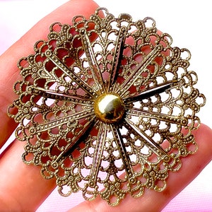 VINTAGE: Old Large Floral Brass Filigree Pendant - Jewelry Making - Craft