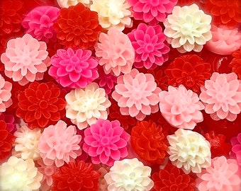 SUPPLY: 25pcs - Mixed Mat Resin Flower Cabochons -  Fatback - Crafts - DIY Jewelry - Making Hairpins, Earrings and Rings